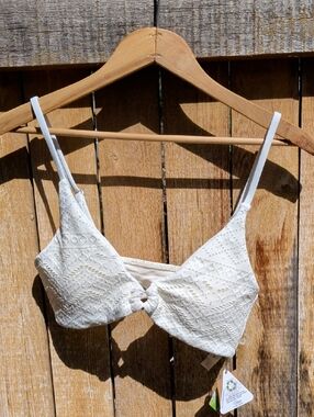 White Eyelet Knot Front Bikini Top - Women Swim
